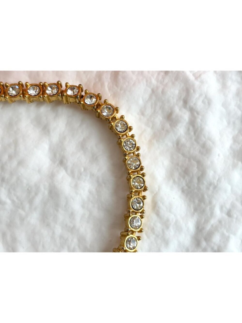 Chainlink Gold Toned Clear Rhinestoned Vintage Minimalist Tennis Bracelet - Picture 4 of 15